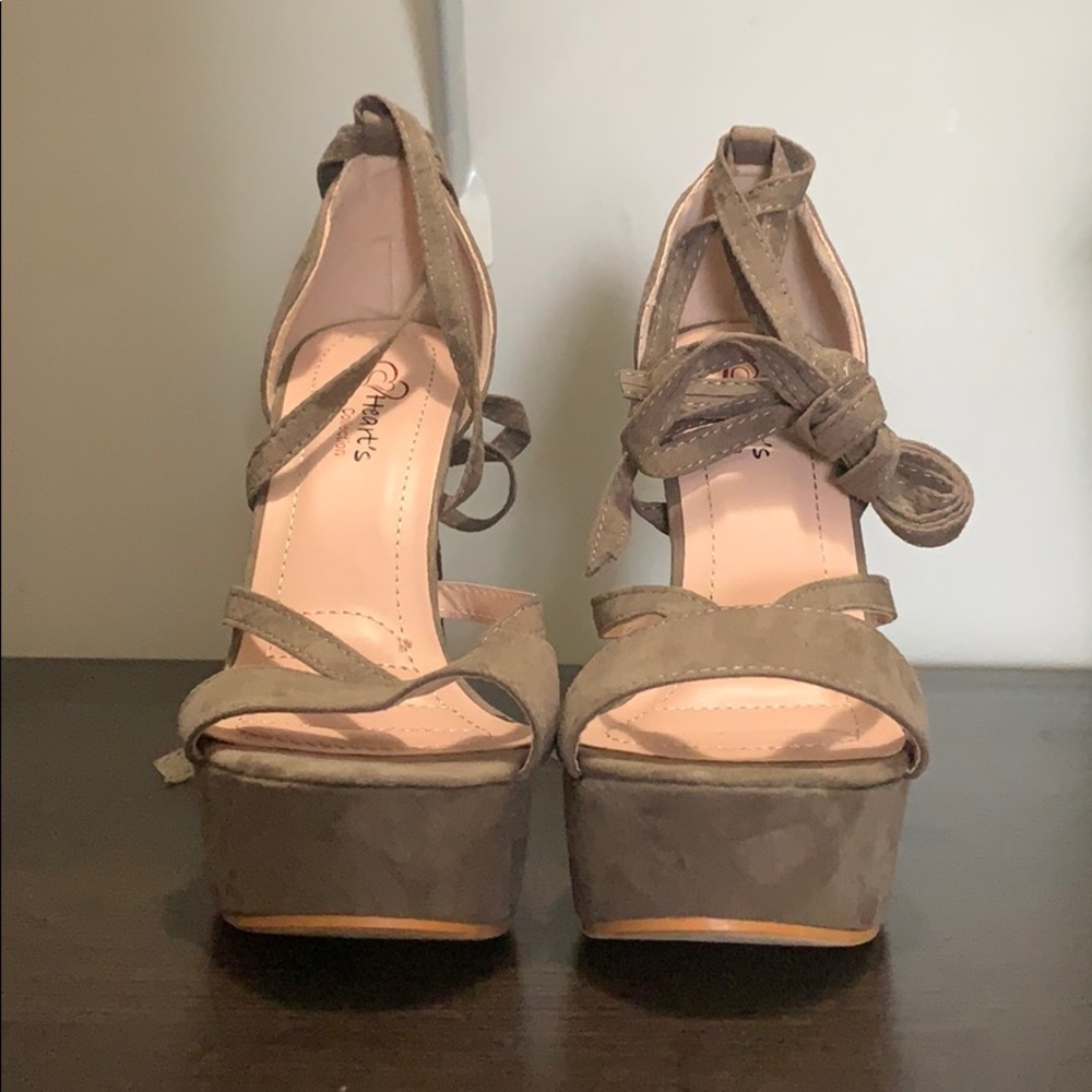 Platform Gray Suede Tie Up Heels